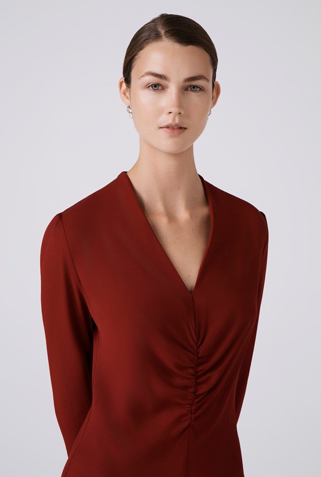 Cecelia Crepe V Neck Midi Dress