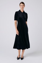 Wilma Velvet Collared Neck Midi Tea Dress