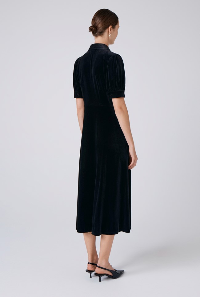 Wilma Velvet Collared Neck Midi Tea Dress