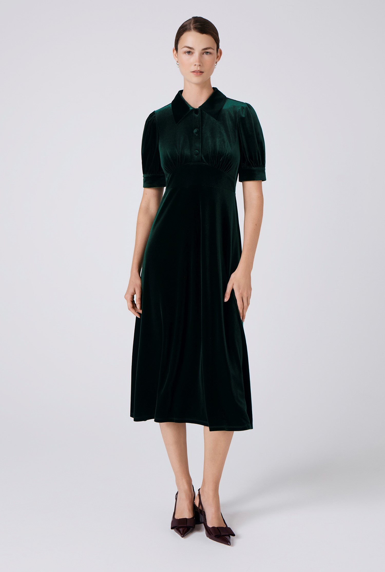 ghost green velvet dress Pomander Place Hunter Green Velvet Samantha Dress Hunter Green / S main image 0