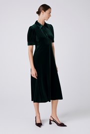 Wilma Velvet Collared Neck Midi Tea Dress