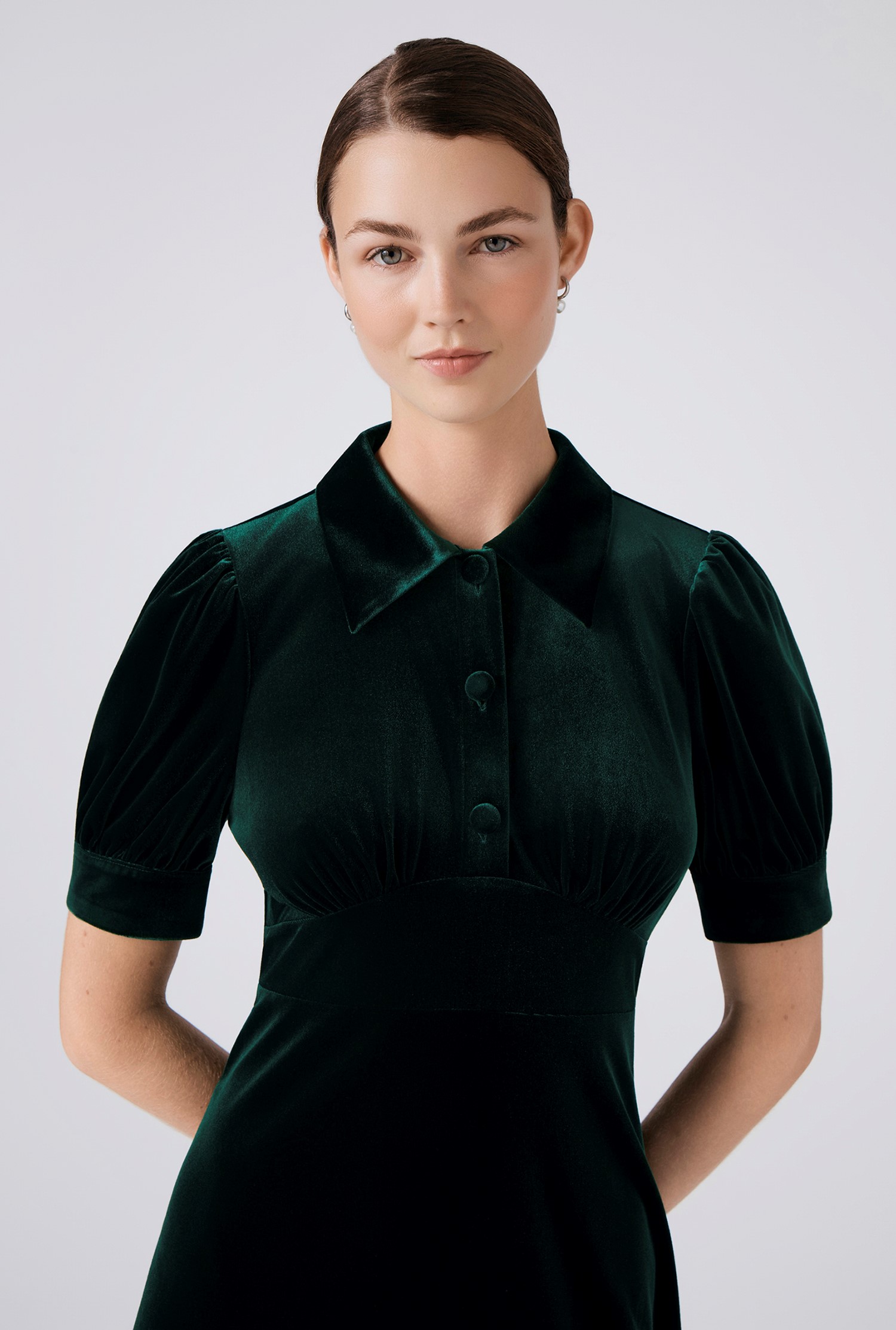 Wilma Velvet Collared Neck Midi Tea Dress | Ghost London