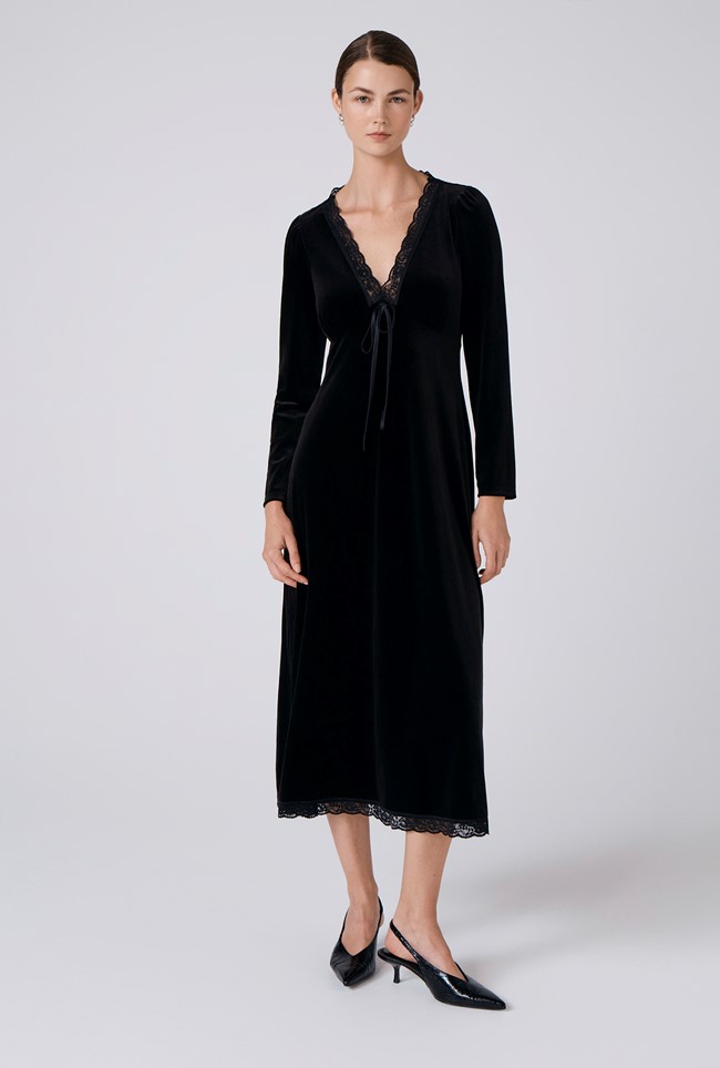 Amelia Velvet V Neck Midi Dress