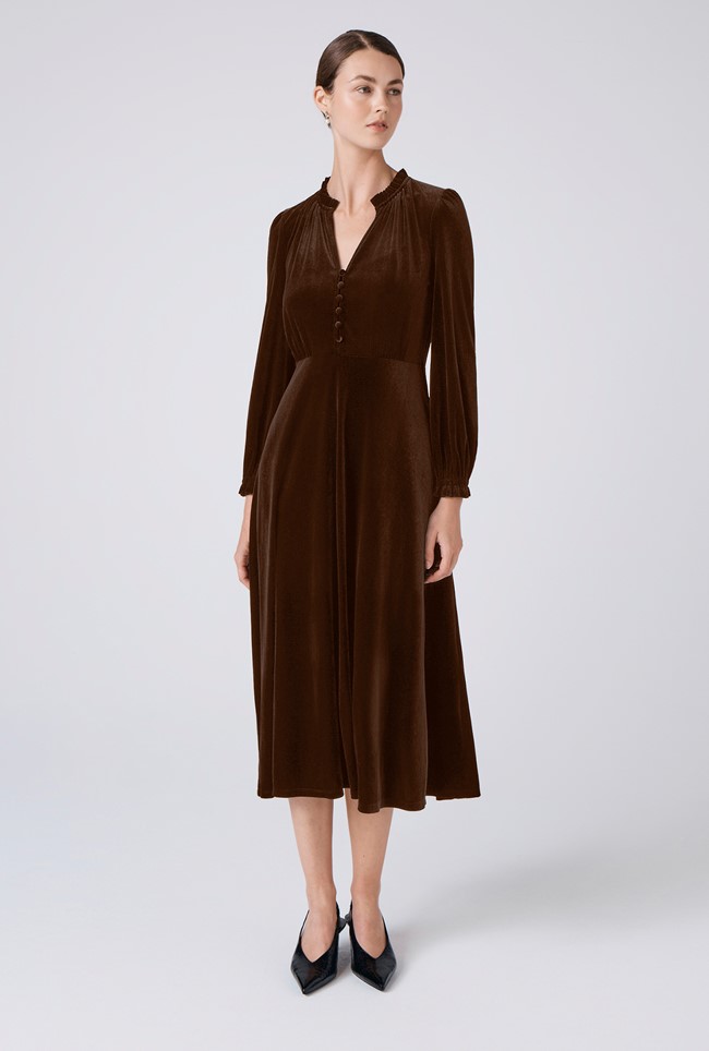 Ivy Velvet V Neck Midi Dress