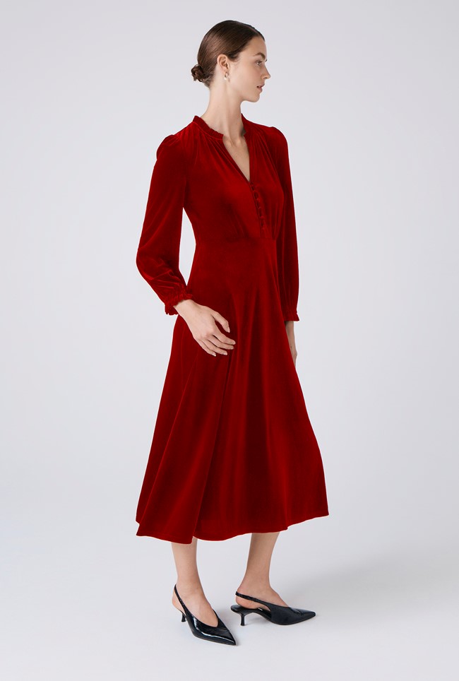 Ivy Velvet V Neck Midi Dress