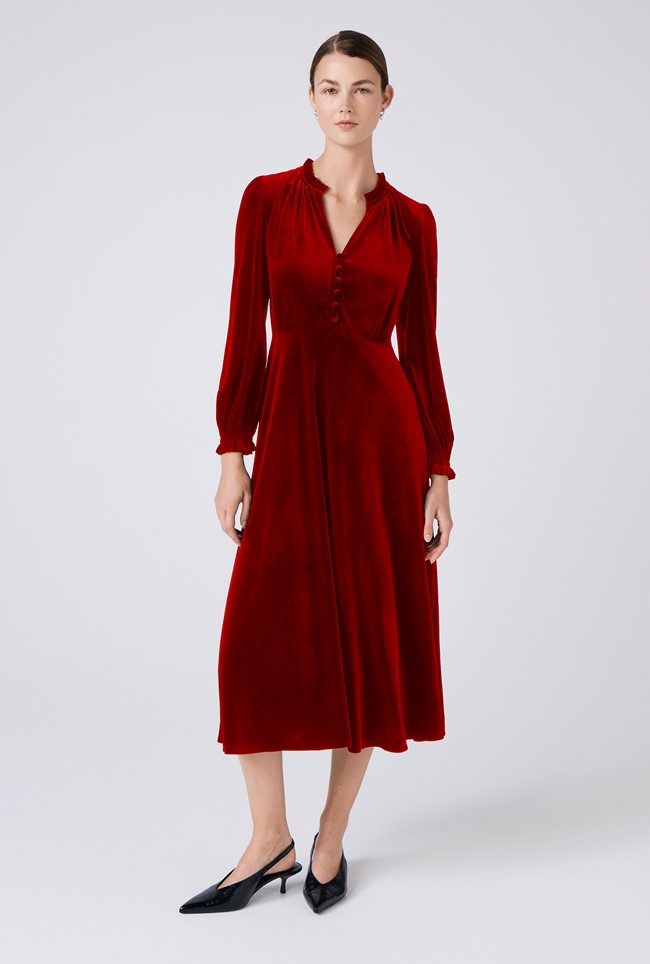 Ivy Velvet V Neck Midi Dress