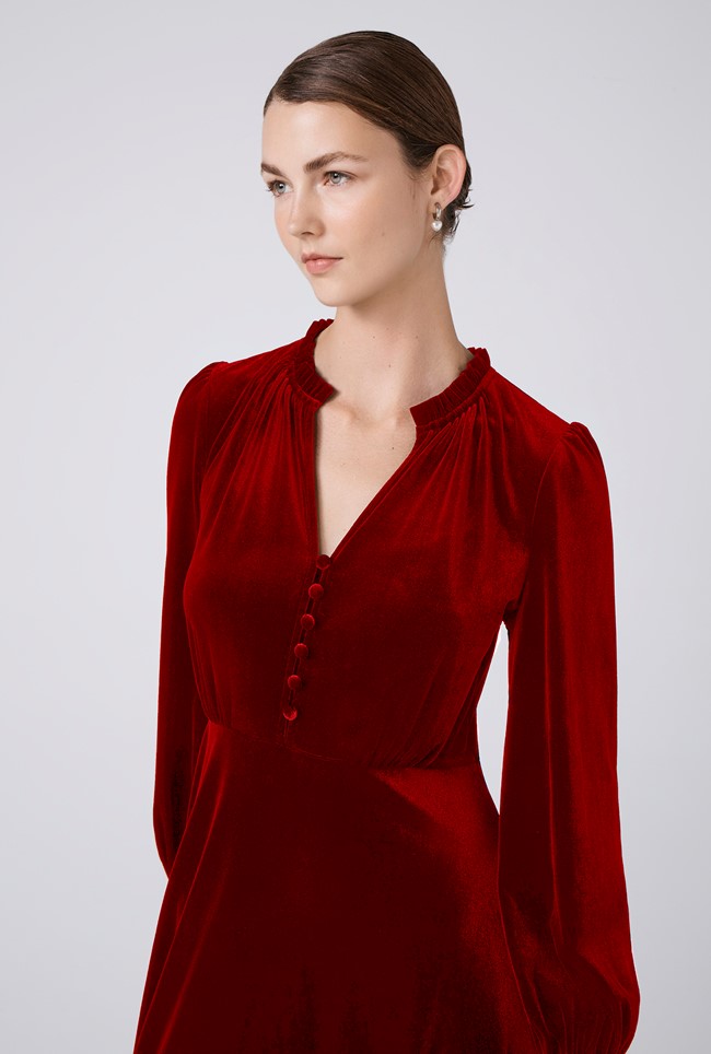 Ivy Velvet V Neck Midi Dress