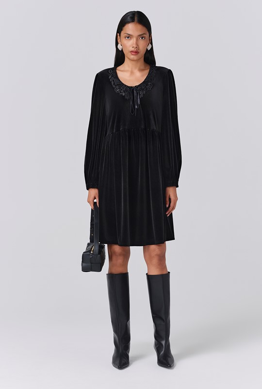 Harper Velvet Doll Neck Short Dress