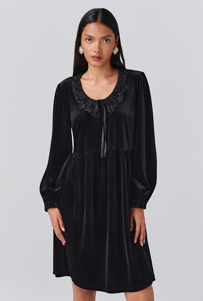 Harper Velvet Doll Neck Short Dress