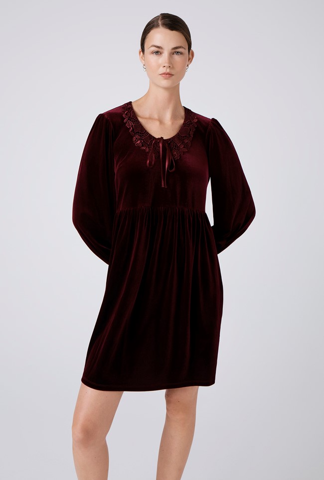 Harper Velvet Doll Neck Short Dress