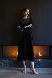 Adeline Velvet Round Neck Midi Dress