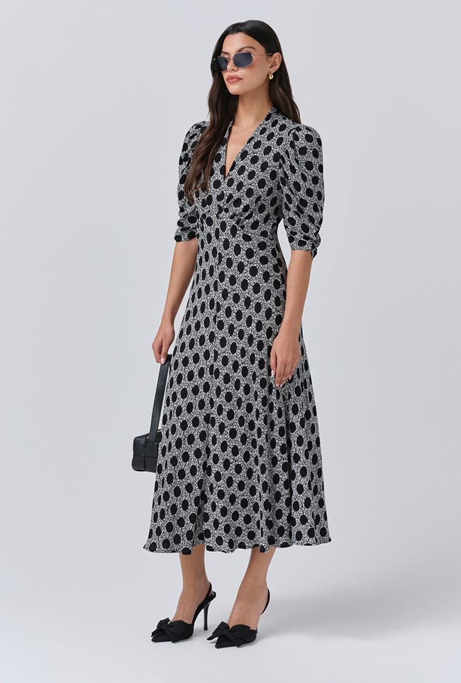 Mia Crepe Floral Midi Tea Dress