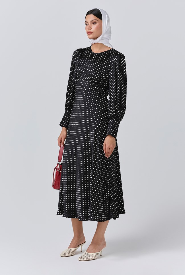 Fiona Satin Polka Dot Midi Dress