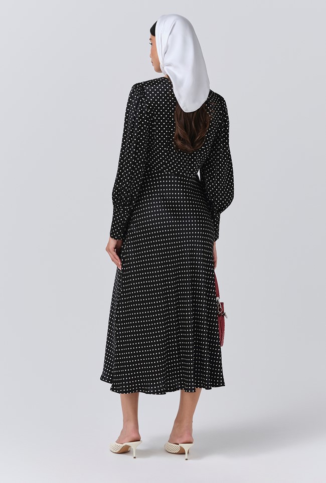 Fiona Satin Polka Dot Midi Dress