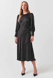 Fiona Satin Polka Dot Midi Dress