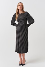 Fiona Satin Polka Dot Midi Dress
