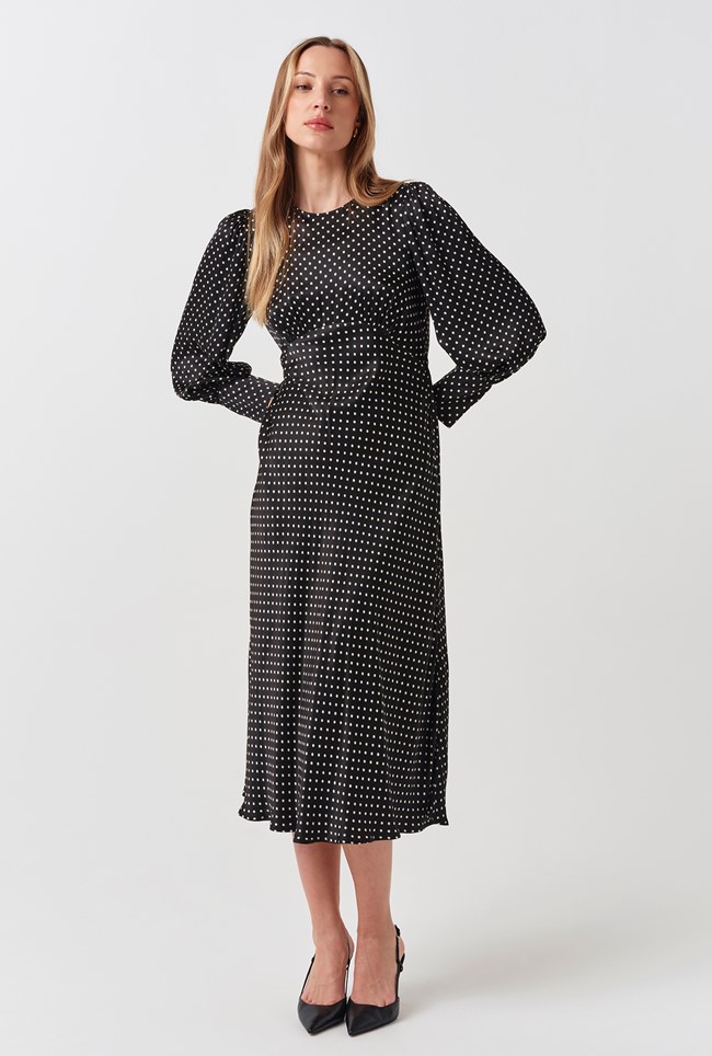 Fiona Satin Polka Dot Midi Dress
