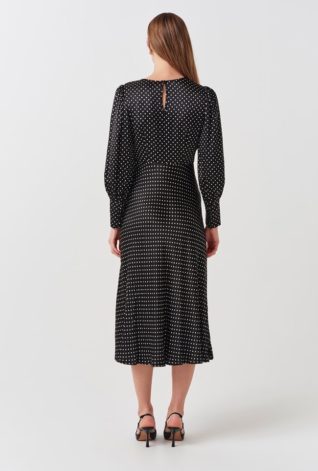 Fiona Satin Polka Dot Midi Dress