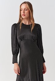 Fiona Satin Polka Dot Midi Dress