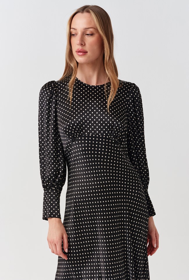 Fiona Satin Polka Dot Midi Dress