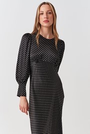 Fiona Satin Polka Dot Midi Dress