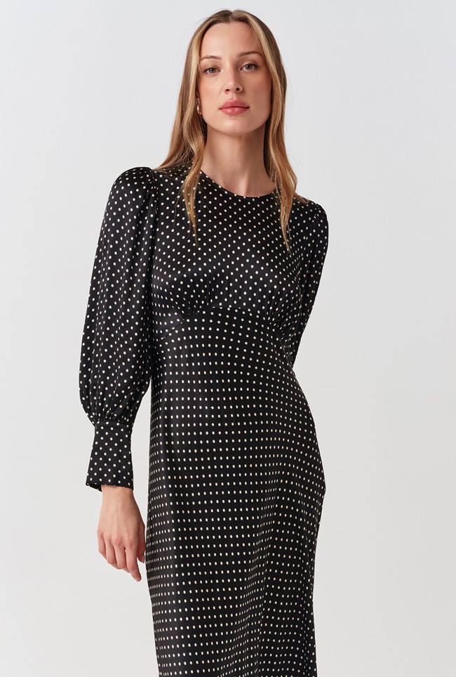 Fiona Satin Polka Dot Midi Dress