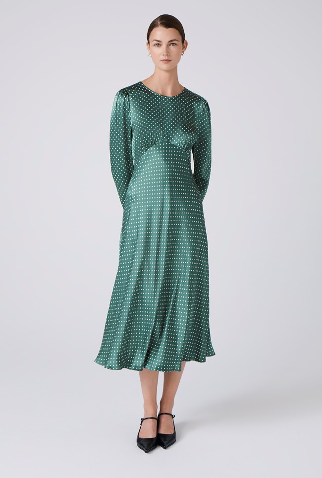 Kiara Polka Dot Satin Round Neck Dress
