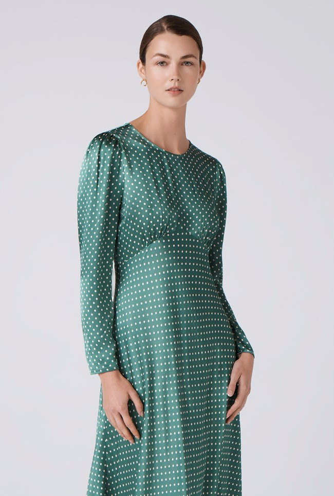 Kiara Polka Dot Satin Round Neck Dress