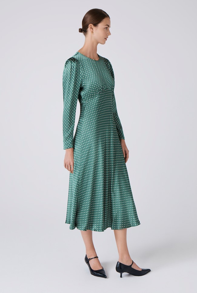Kiara Polka Dot Satin Round Neck Dress