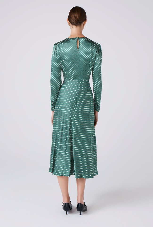 Kiara Polka Dot Satin Round Neck Dress