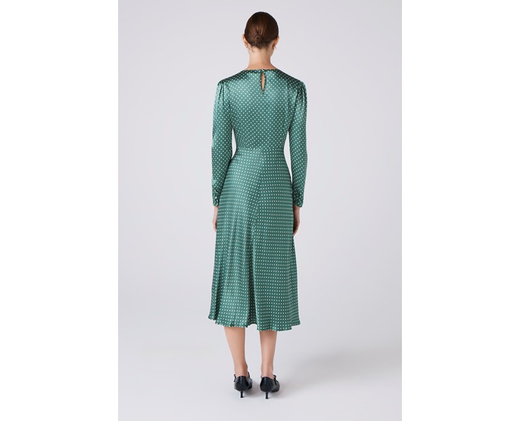 green satin polka dot dress Green Long Sleeve Polka Dots Draped Mini Dress Green / 8 main image 0
