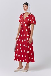 Elizabeth Polka Dot Satin Midi Tea Dress