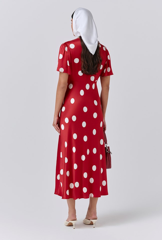 Elizabeth Polka Dot Satin Midi Tea Dress