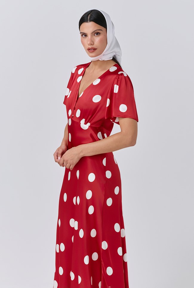 Elizabeth Polka Dot Satin Midi Tea Dress