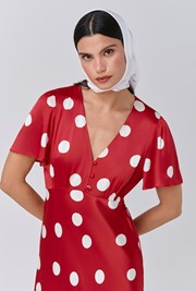 Elizabeth Polka Dot Satin Midi Tea Dress