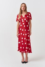 Elizabeth Polka Dot Satin Midi Tea Dress