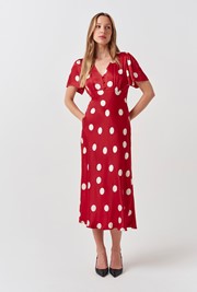 Elizabeth Polka Dot Satin Midi Tea Dress