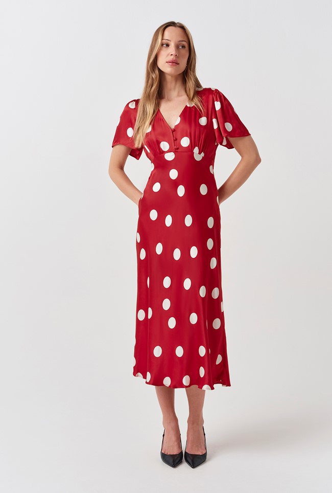 Elizabeth Polka Dot Satin Midi Tea Dress