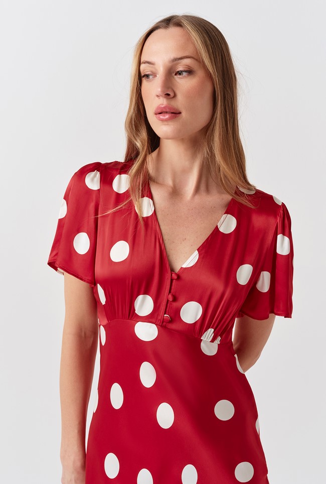 Elizabeth Polka Dot Satin Midi Tea Dress
