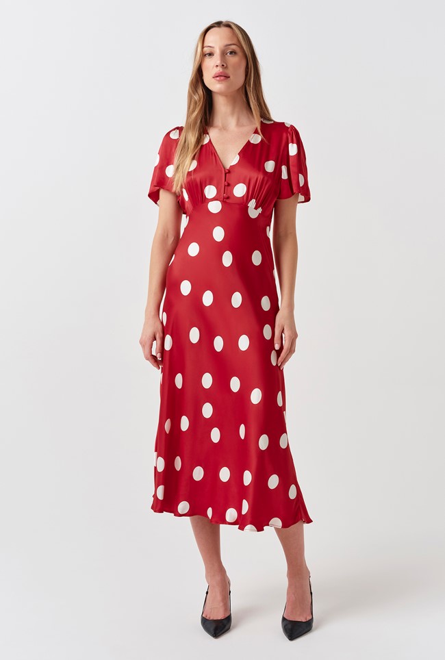 Elizabeth Polka Dot Satin Midi Tea Dress