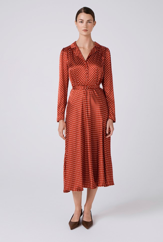 Victoria Polka Dot Collared Midi Dress