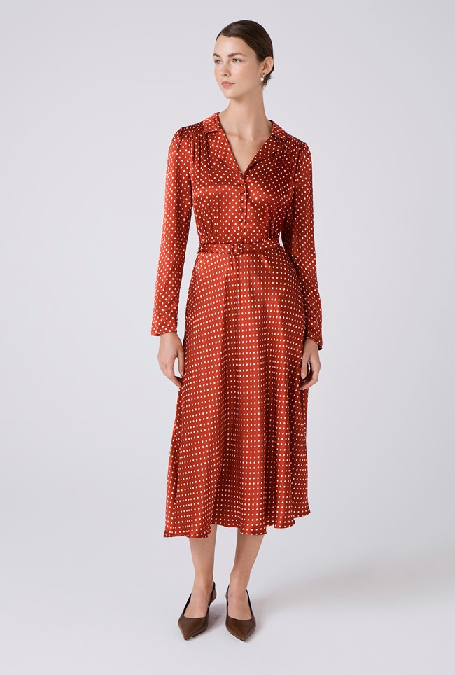 Victoria Polka Dot Collared Midi Dress