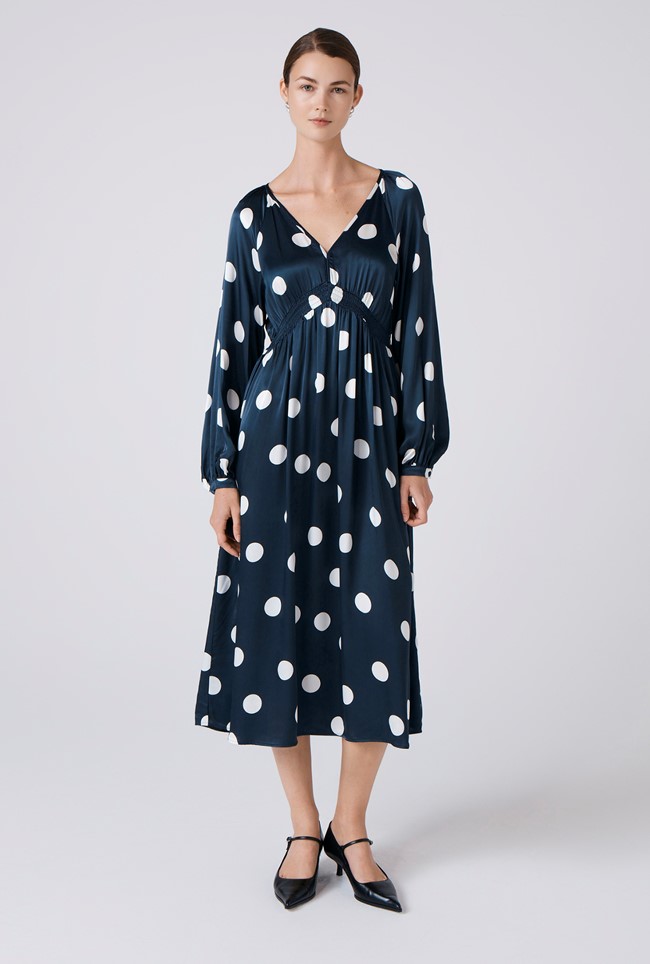 Emlyn Polka Dot V Neck Midi Dress