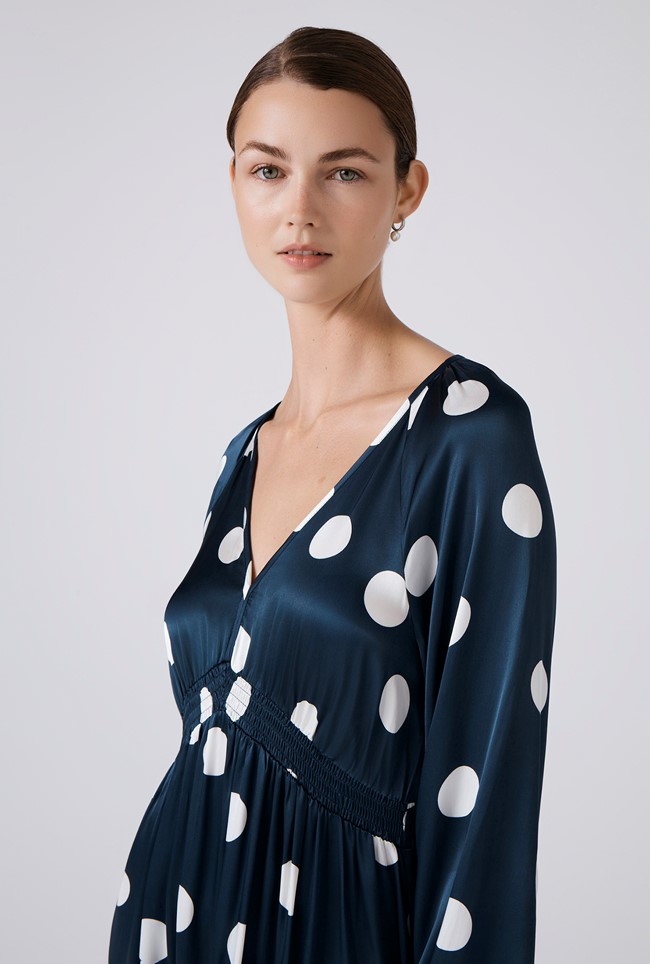 Emlyn Polka Dot V Neck Midi Dress