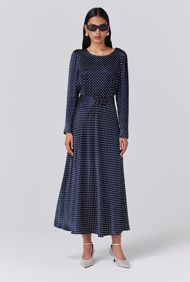 Sophia Polka Dot Belted Midi Dress