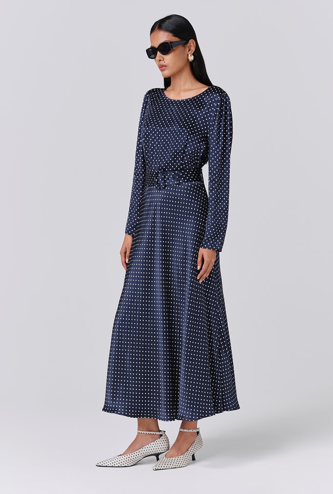 Sophia Polka Dot Belted Midi Dress