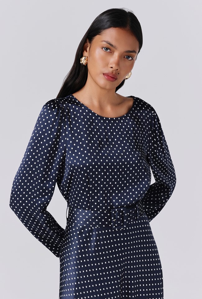 Sophia Polka Dot Belted Midi Dress