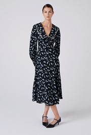 Ashley Floral Crepe Doll Neck Midi Dress