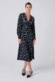 Ashley Floral Crepe Doll Neck Midi Dress