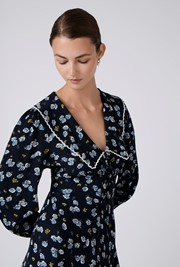 Ashley Floral Crepe Doll Neck Midi Dress